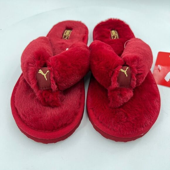 Puma Fluff Flip Slide 'Persian Red Team Gold Women’s Flat Sandals Size 6 - Picture 4 of 12